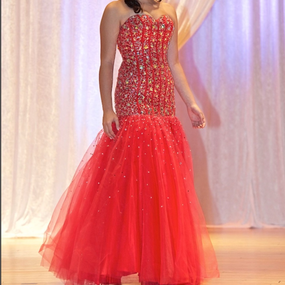 Red Corset Trumpet Gown